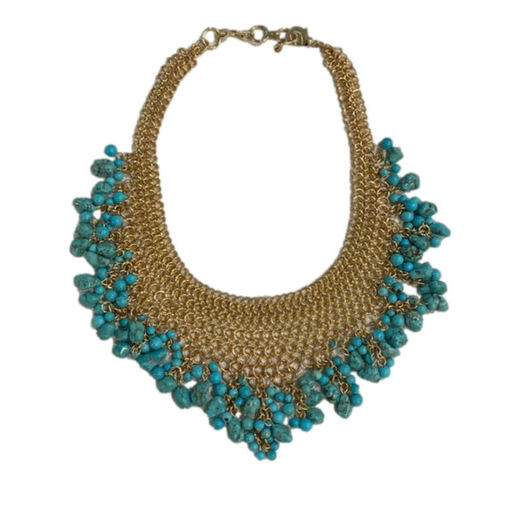 BCBGMaxAzria Bold Gold and Natural Turquoise Gemstone Statement Necklace - Picture 1 of 8